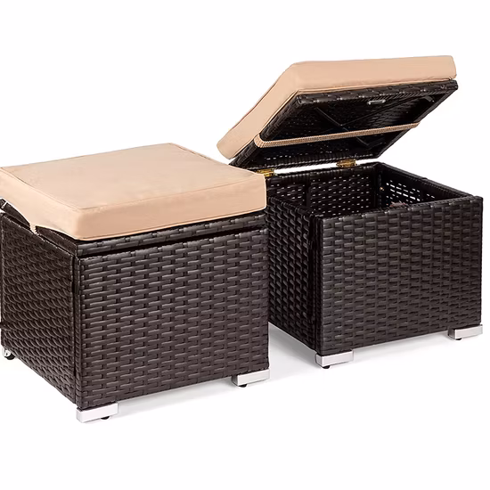 Multipurpose Outdoor Furniture Wicker Ottomans for Patio Additional Seating Side Tables Removable Weather Resistant Cushions