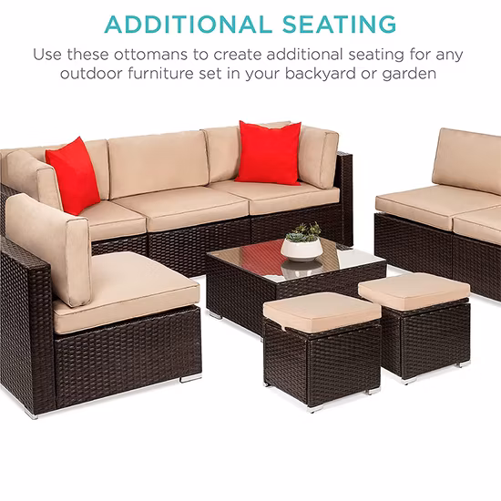 Multipurpose Outdoor Furniture Wicker Ottomans for Patio Additional Seating Side Tables Removable Weather Resistant Cushions