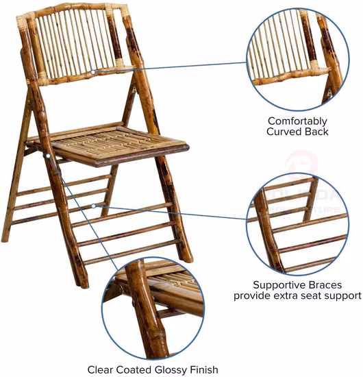 Chaise pliante en bois de bambou et métal, pour événement, marron, pour hôtel, bar